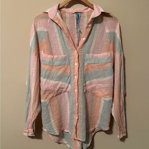 Free People Pastel Striped Button-Up Shirt